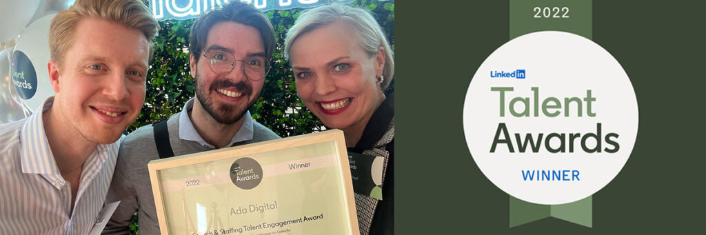 Ada Digital vinnare på LinkedIn Talent Awards.