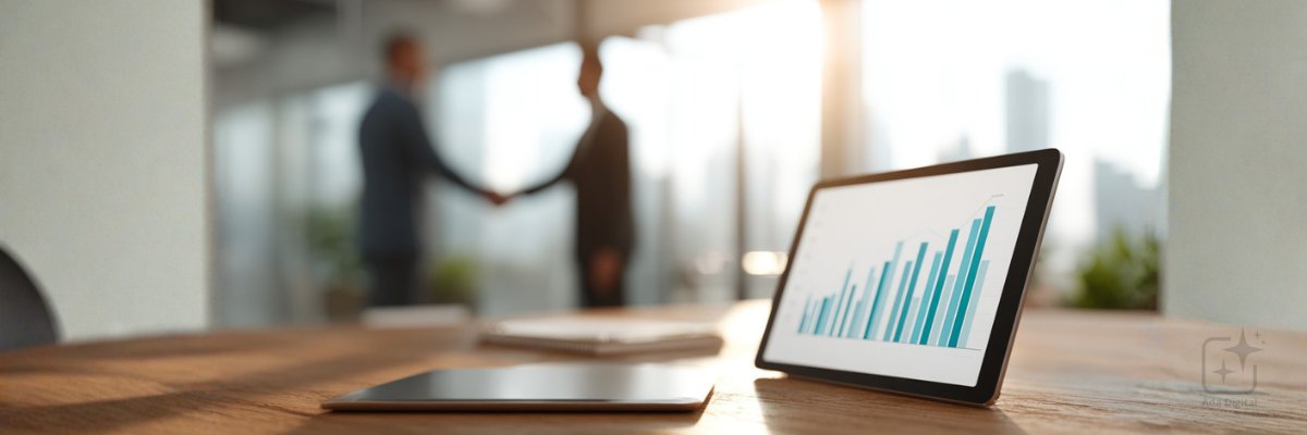 IT-chefer i samtal på kontor med lönegraf, kopplat till lönetransparensdirektivet.